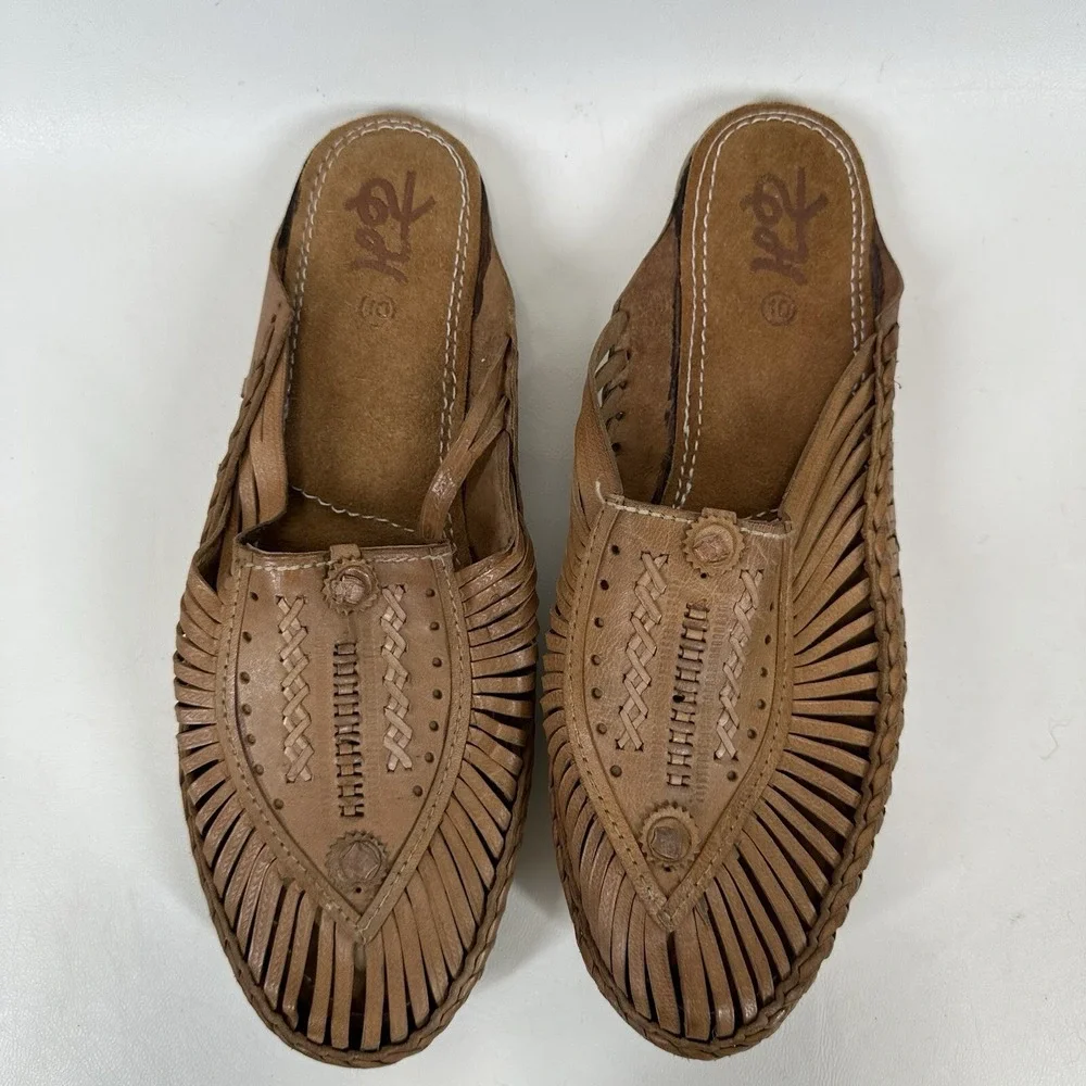 Desi Hangover slide shoes loafers Woven brown leather men's size‎ 10 With Bag